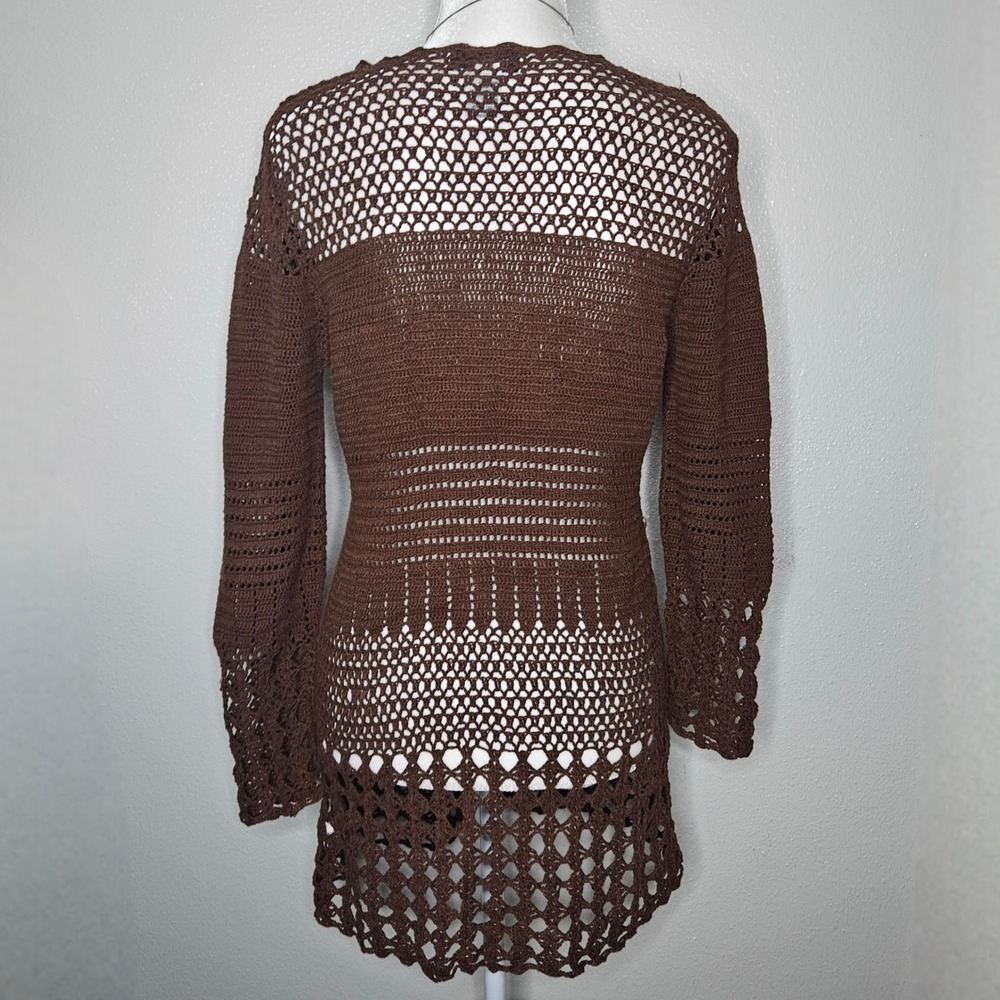 KIKIT Maurice Sasson Brown Crochet Tie Front Cardigan - Picture 2 of 5